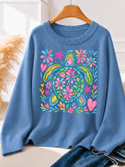 Floral Turtle With Rainbow - Nature Story Cotton Blend Sweaters