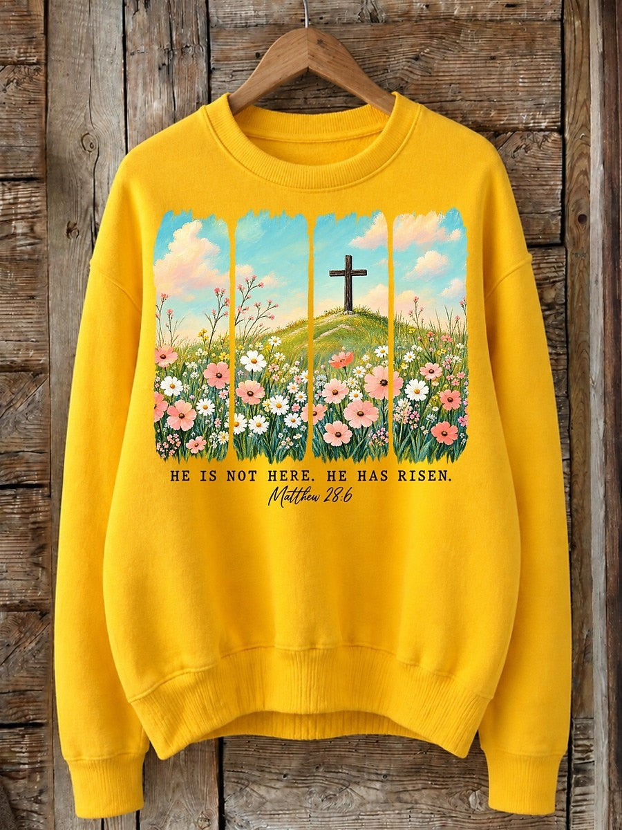 He Is Not Here He Has Risen - Christian Inspirational Cotton Blend Sweatshirt