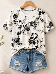Ink Wash Botanical Blossoms Allover Print - Flora Cotton Tee