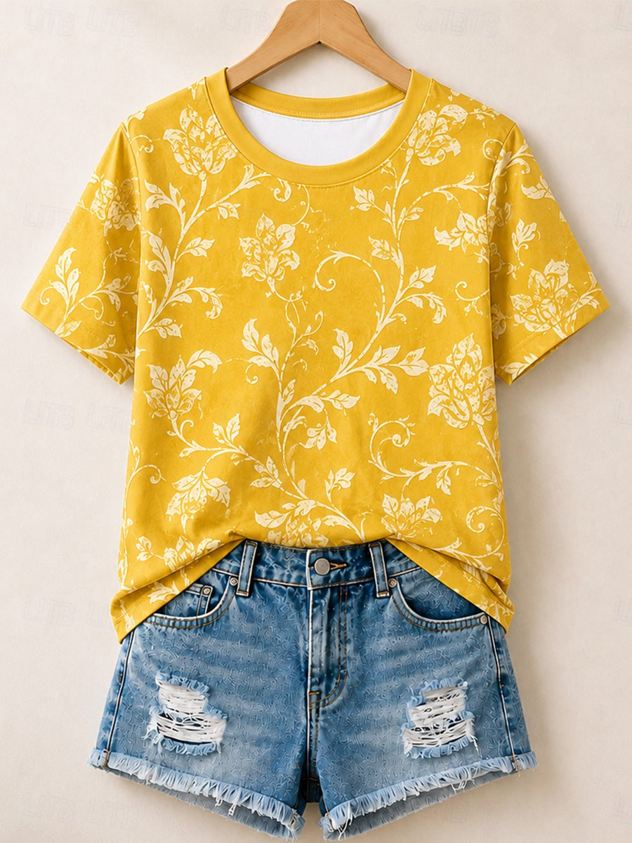 Delicate Vine Floral Print - Flora Cotton Tee