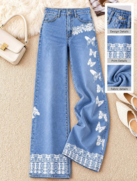 Botanical Hem Detail Wide Leg Jeans - Flora Women's Jeans