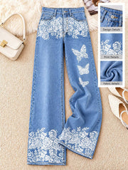 Floral Panel Wide Leg Jeans - Flora Women's Jeans