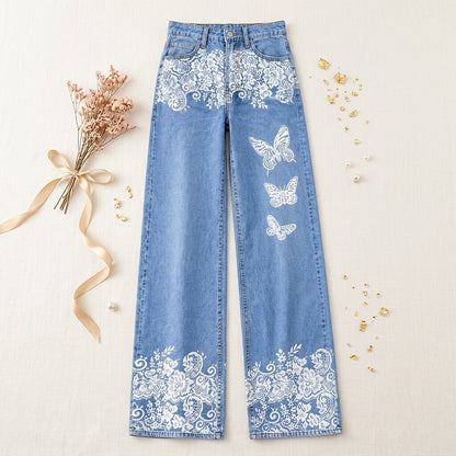 Floral Panel Wide Leg Jeans - Flora Women's Jeans