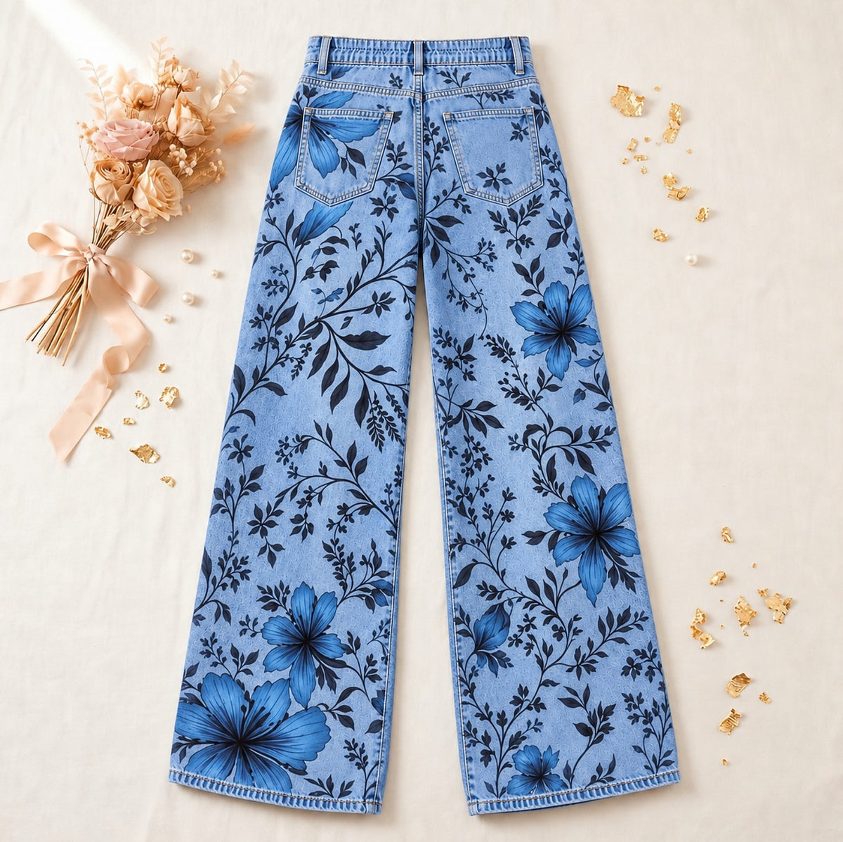 Botanical Vine Wide Leg Jeans - Flora Women's Jeans