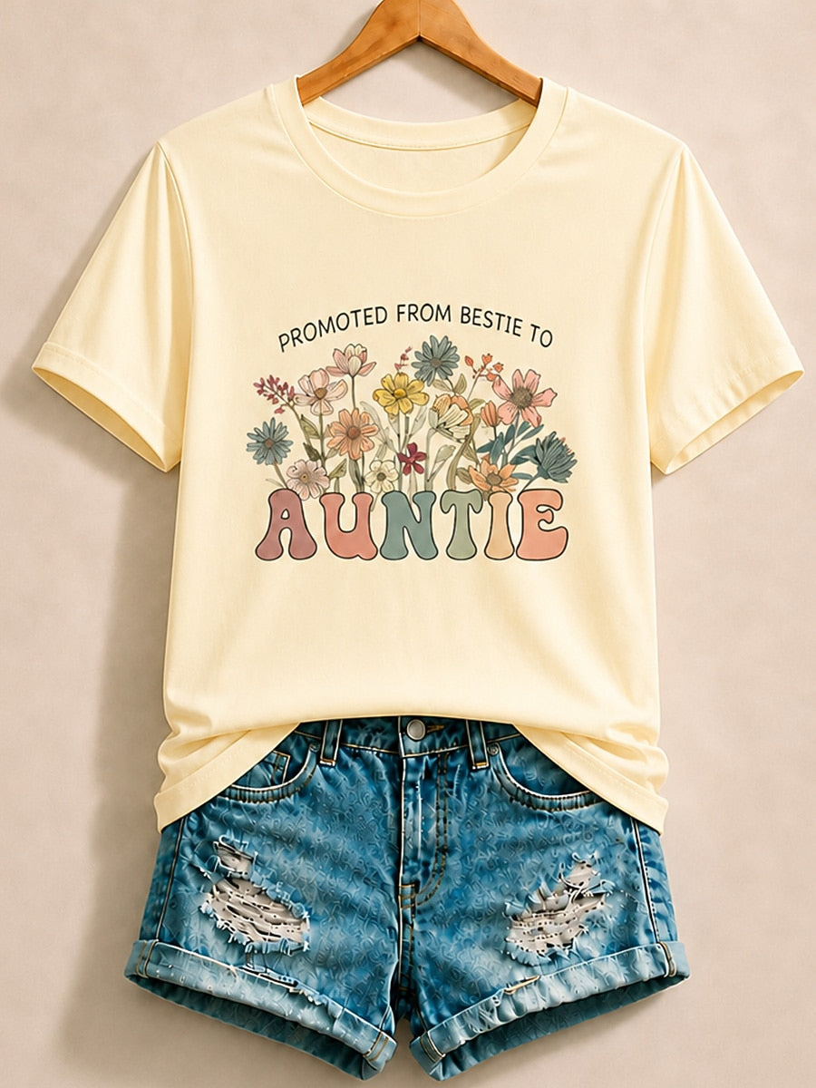 Promoted From Bestie To Auntie With Wildflowers - Life Stories Cotton Tee