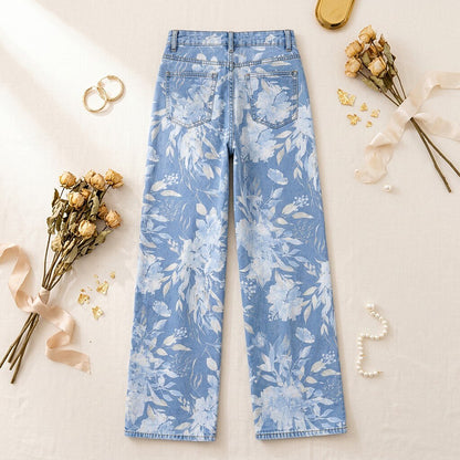 Floral Border Detail Wide Leg Jeans - Flora Women's Jeans