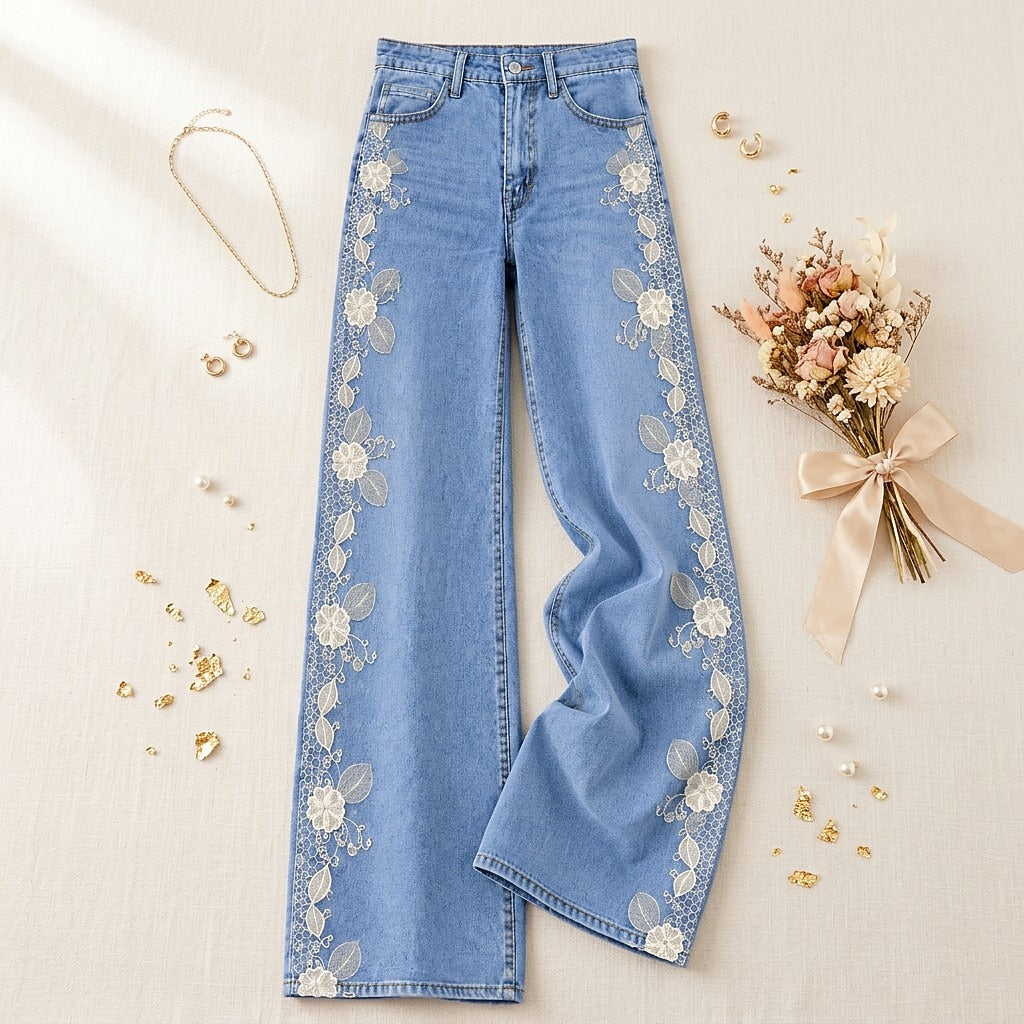 Scattered Floral Wide Leg Jeans - Flora Women's Jeans