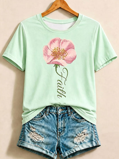 Black Floral Letter Tee in White