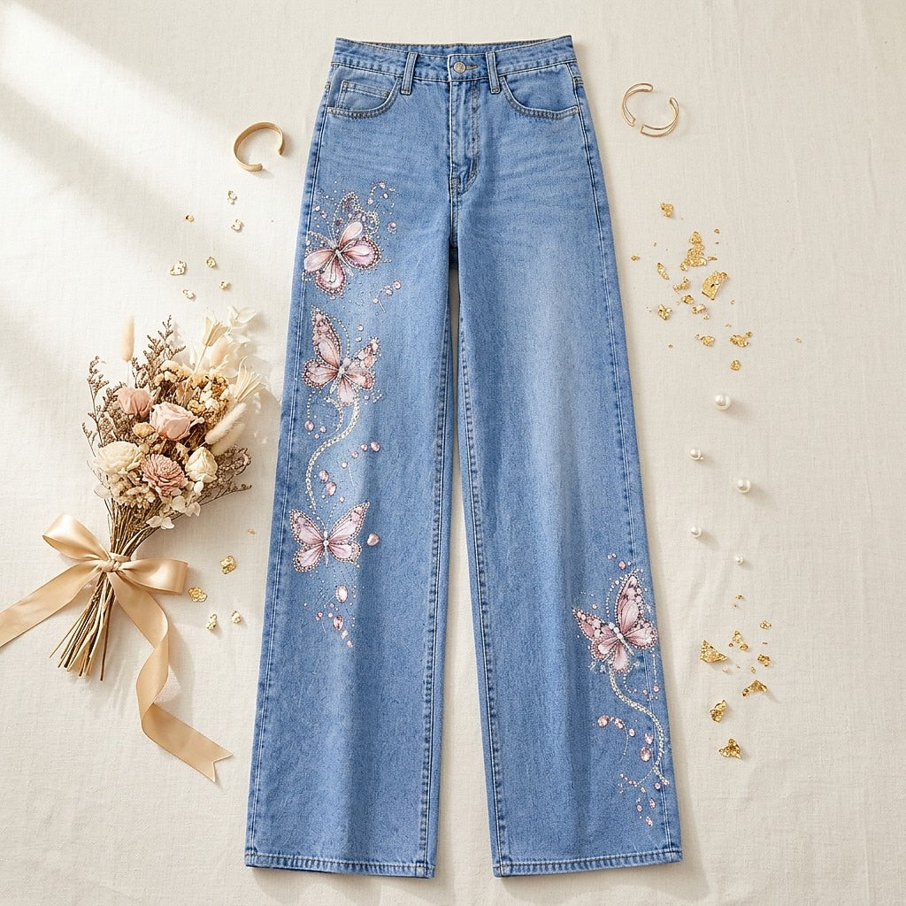 Floral Vine Side Detail Wide Leg Jeans - Flora Women's Jeans